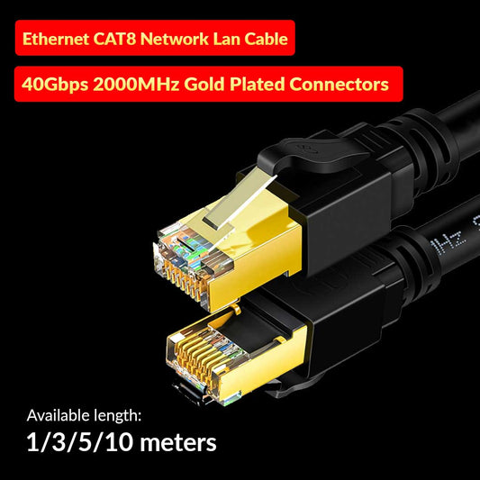 Ethernet Network Cable LAN CAT8 Gold Plated 40Gbps 2000MHz - 1/3/5/10 Meter