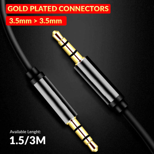 3.5MM TO 3.5MM Gold Plated Connector AUX Cable for Headphone - 1.5/3M