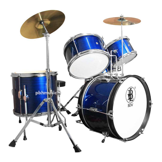 BLW Junior 5-Piece Acoustic Drum Set with Cymbal, Stand, Stool and Drumstick - Lace Blue