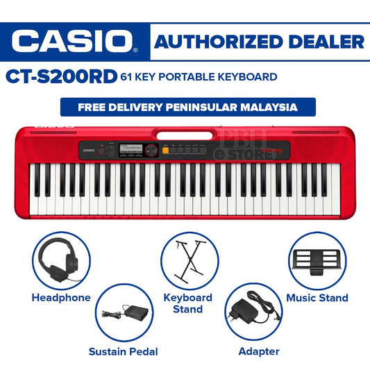 Casio Casiotone CT-S200RD 61-key Portable Keyboard, Beginner Package - Red