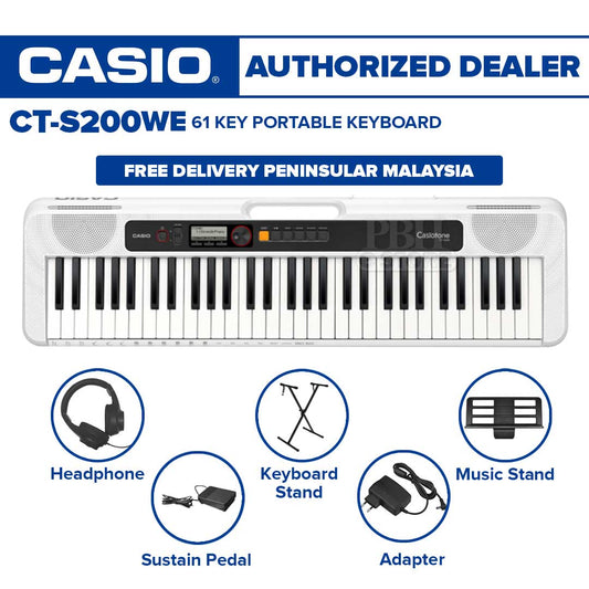 Casio Casiotone CT-S200WE 61-key Portable Keyboard, Beginner Package - White