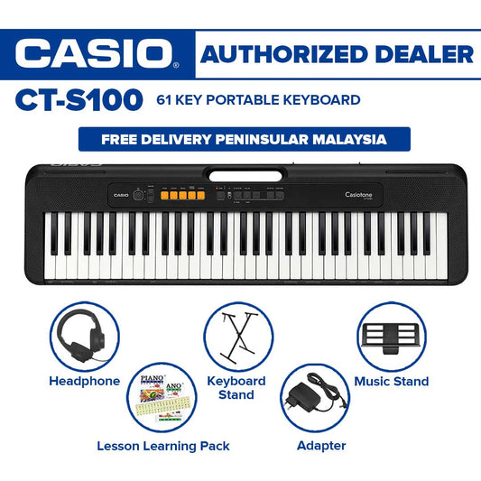 Casio Casiotone CT-S100 61-key Portable Keyboard, Beginner Package - Black