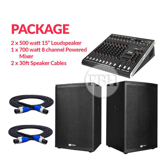 700 watt 8 channel, 2 x 500watt 15" Loudspeaker Package
