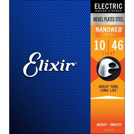 Elixir Strings 12052 Nickel Plated Steel Electric Strings, Nanoweb, Light, 10-46