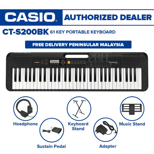 Casio Casiotone CT-S200BK 61-key Portable Keyboard, Beginner Package - Black