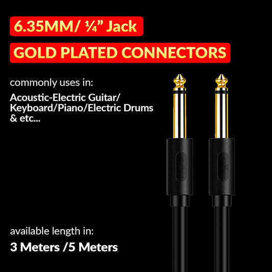 Guitar & Instrument Cables Gold Plated 6.35mm(1/4") 3/5M