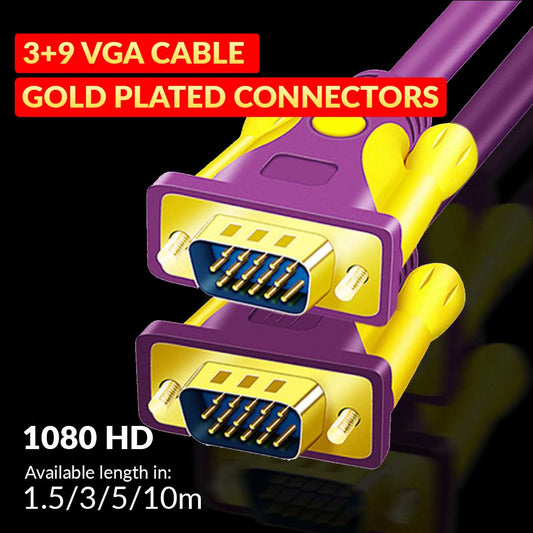 VGA 3+9 1080P Gold Plated Cable 1.5/3/5/10M