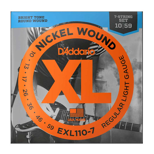 D'Addario EXL110-7 Nickel Wound Electric Guitar Strings, 7-String, Regular Light, 10-59
