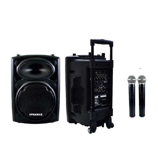 DYNAMAX PRO121 12 inch Bluetooth Portable PA System with 2 VHF Handheld Mic/ 1 VHF handheld mic & clip mic