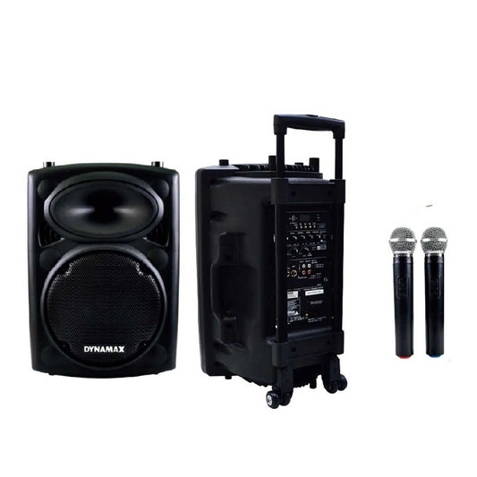 DYNAMAX PRO151 15 inch Bluetooth Portable PA System with 2 VHF handheld mic / 1 VHF handheld mic & clip mic