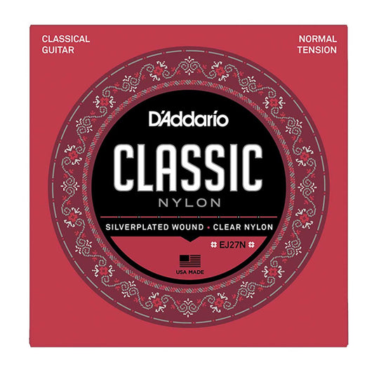 D'Addario EJ27N Student Nylon Classical Guitar Strings, Normal Tension, Clear/Silverplated Wound