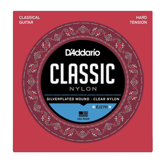D'Addario EJ27H Student Nylon Classical Guitar Strings, Hard Tension, Clear/Silverplated Wound