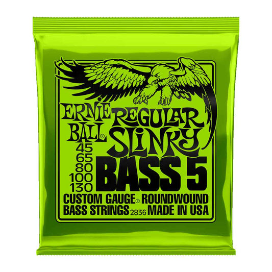 Ernie Ball Regular Slinky 5 String Nickel Wound Electric Bass Strings, 45-130