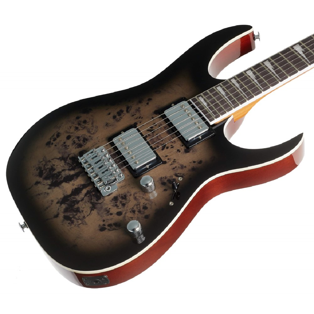 Ibanez GRG220PA1-BKB RG GIO Series Electric Guitar, Transparent Brown Black Burst