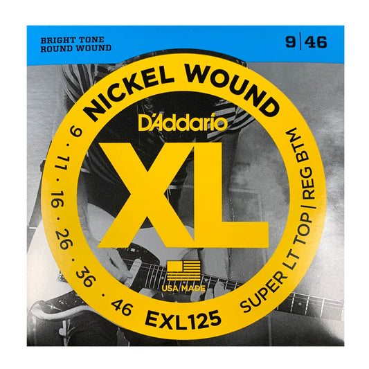 D'Addario EXL125 Nickel Wound Electric Guitar Strings, Super Light Top/ Regular Bottom, 9-46