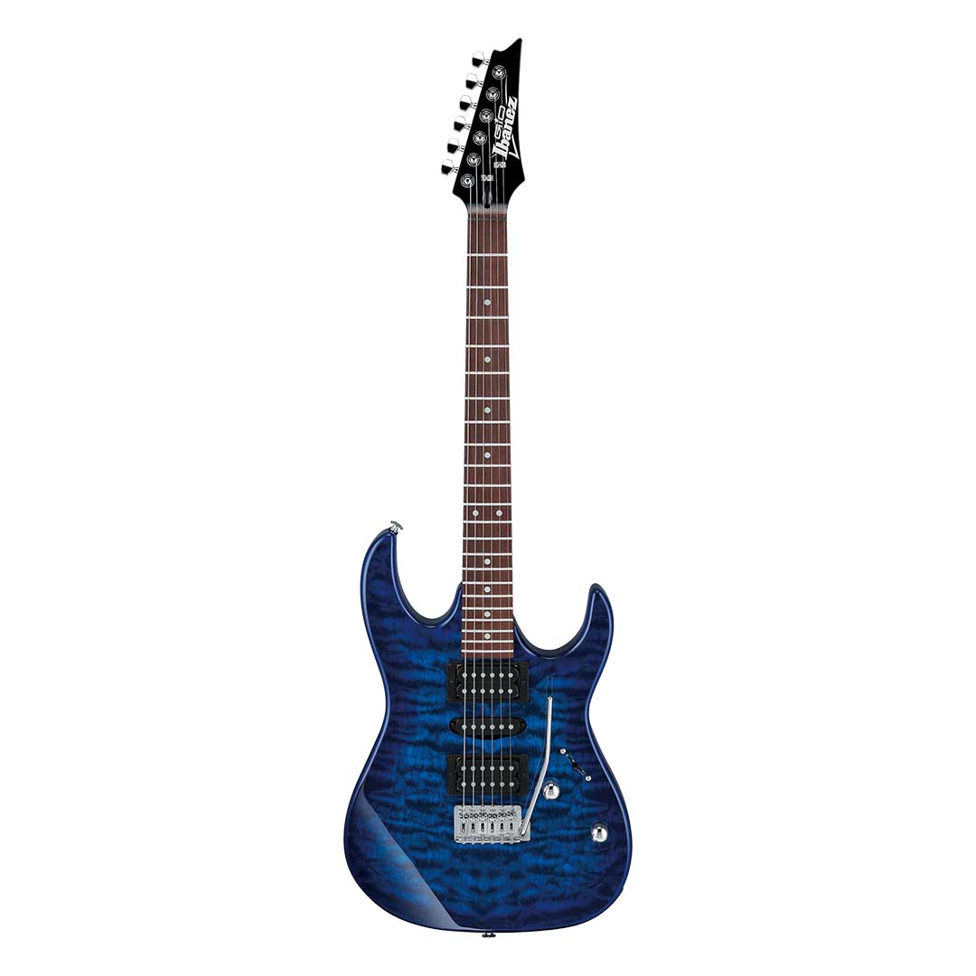 Ibanez Gio GRX70QA Humbucker Electric Guitar with HSH Pickup - Transparent Blue Burst