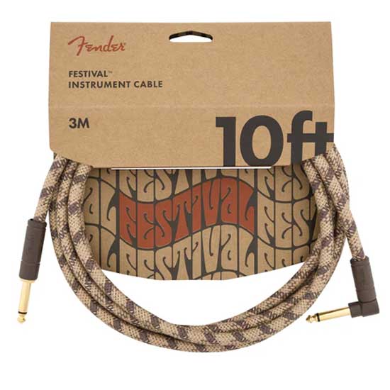 Fender Festival Hemp Angled Instrument Cable, 10ft, Pure Hemp, Natural