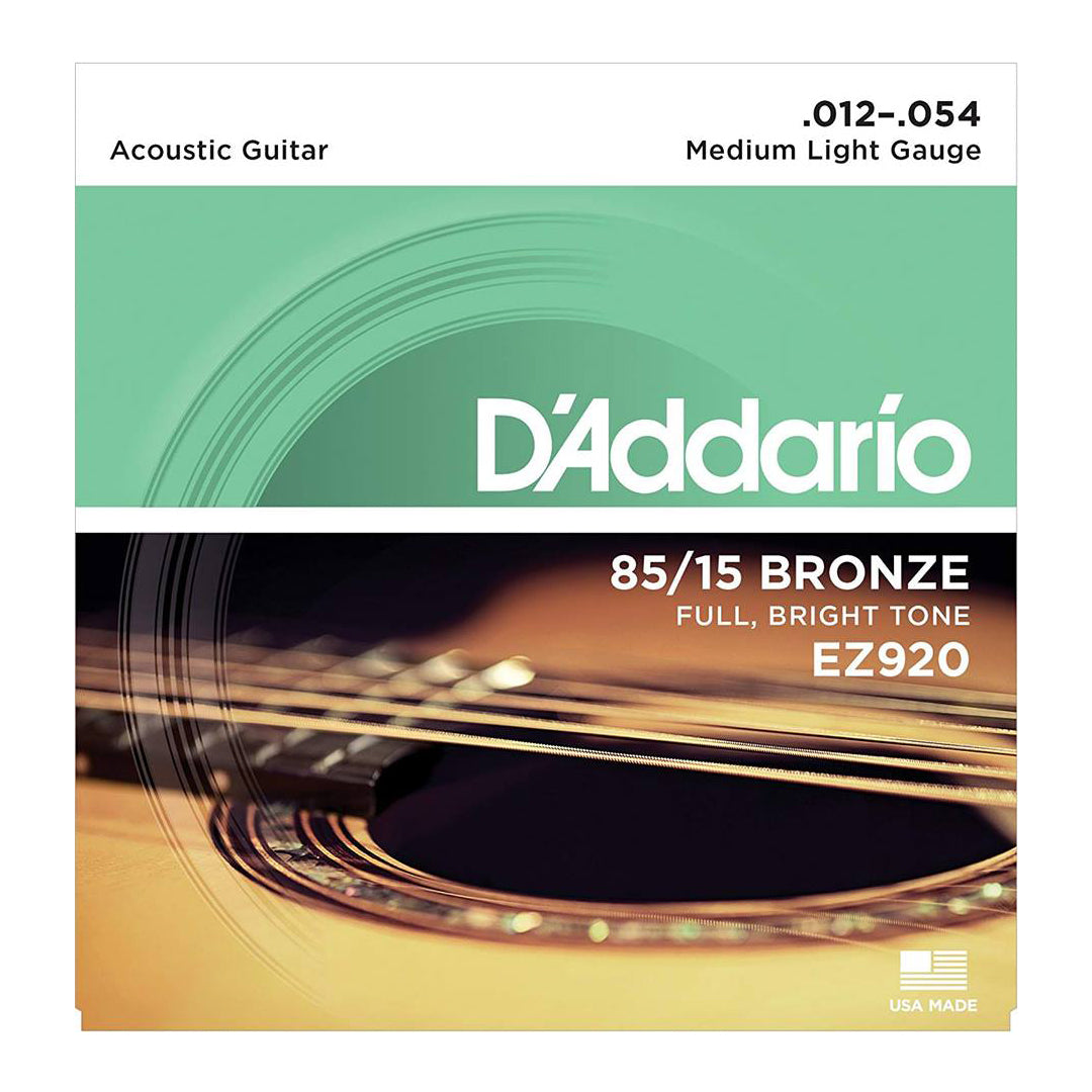 D'Addario EZ920 85/15 Bronze Acoustic Guitar Strings, Medium Light, 12-54