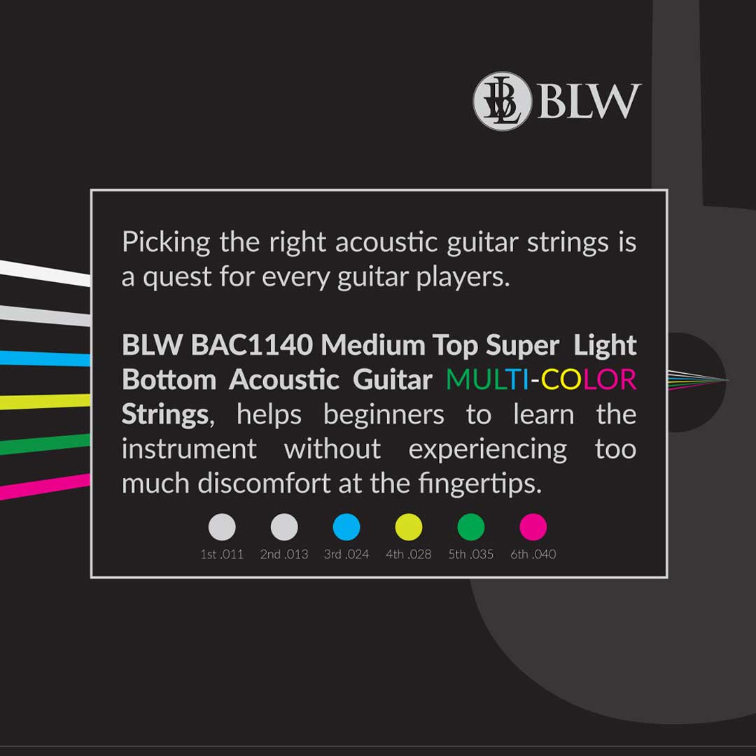 BLW BAC1140 Colored Acoustic Guitar Strings .011-.040 Bronze