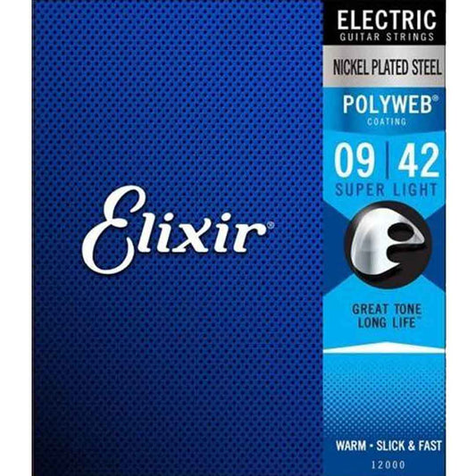 Elixir 12000 Nickle Plated Steel with Polyweb Electric Guitar Strings 9-42