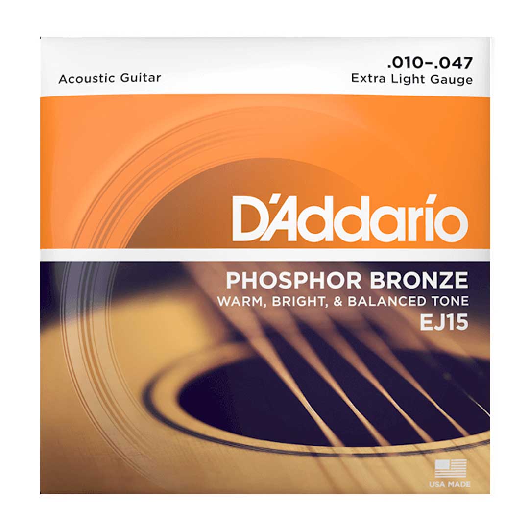 D'Addario EJ15 Phosphor Bronze Acoustic Guitar Strings, Extra Light, 10-47