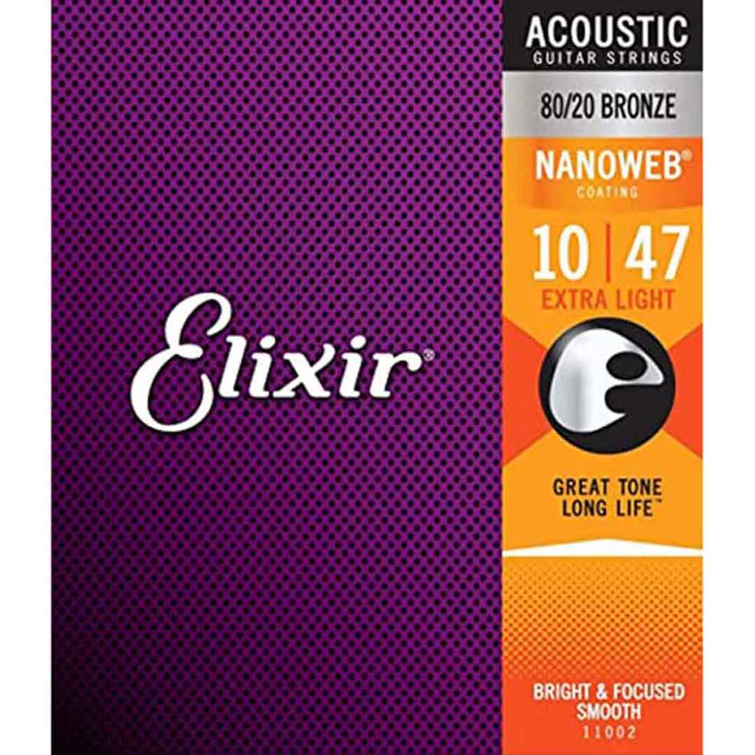 Elixir Strings 11002 80/20 Bronze Acoustic Strings, Nanoweb, Extra Light, 10-47