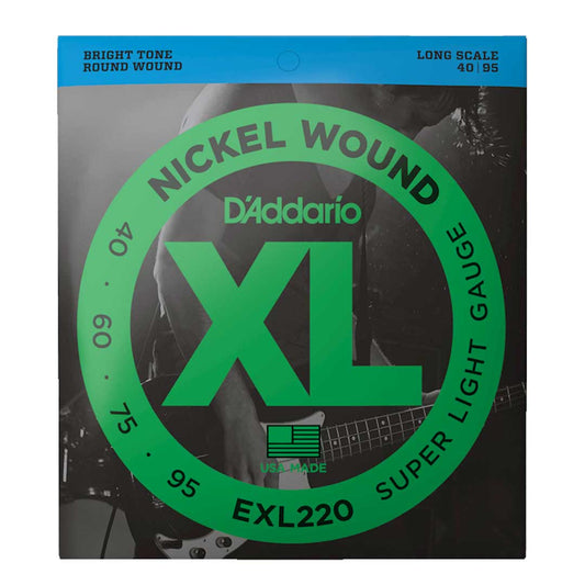 D'Addario EXL220 Nickel Wound Bass Guitar Strings, Super Light, 40-95, Long Scale