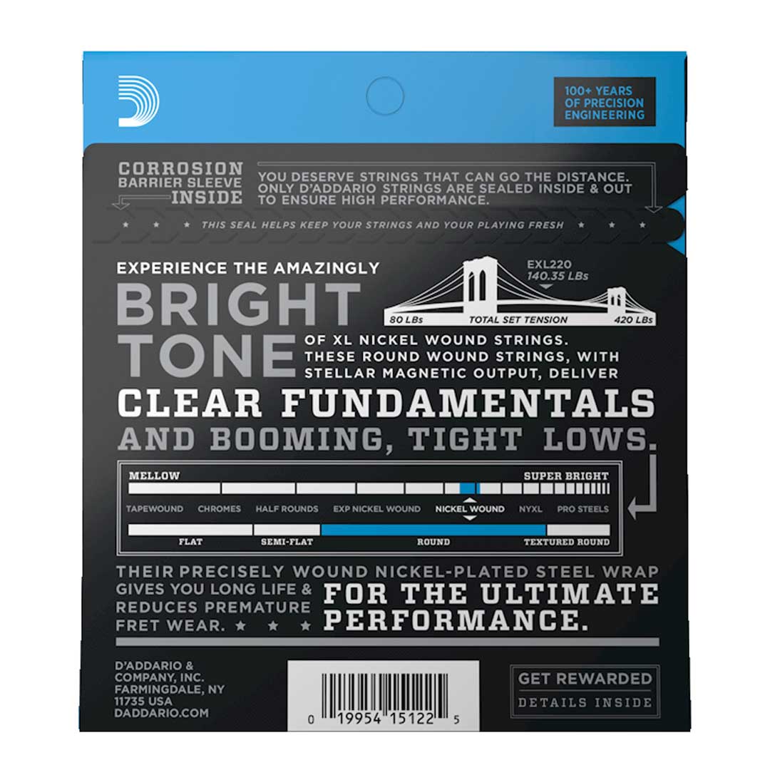 D'Addario EXL170-5 Nickel Wound 5-Strings Bass Guitar Strings, Light, 45-130, Long Scale