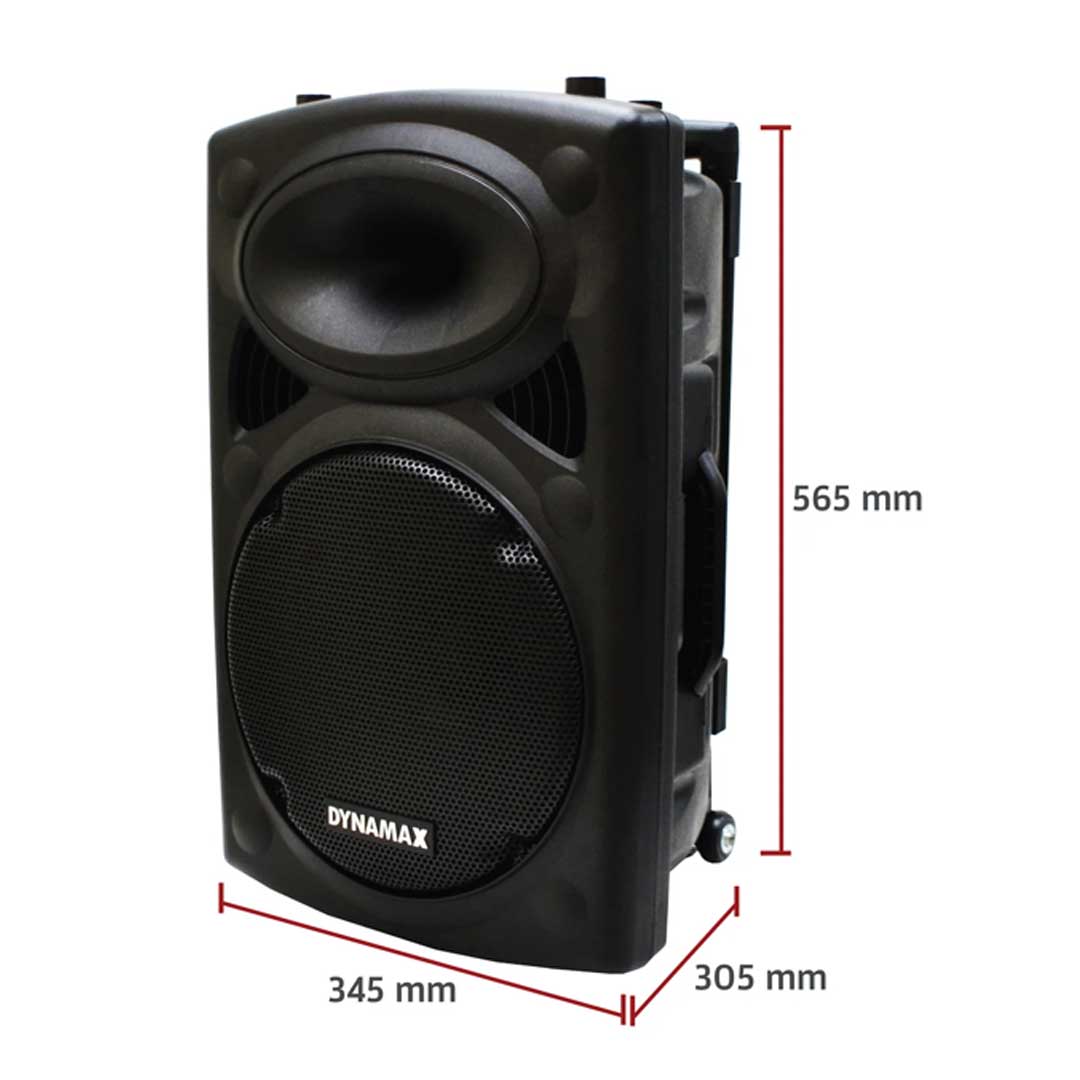 DYNAMAX PRO121 12 inch Bluetooth Portable PA System with 2 VHF Handheld Mic/ 1 VHF handheld mic & clip mic