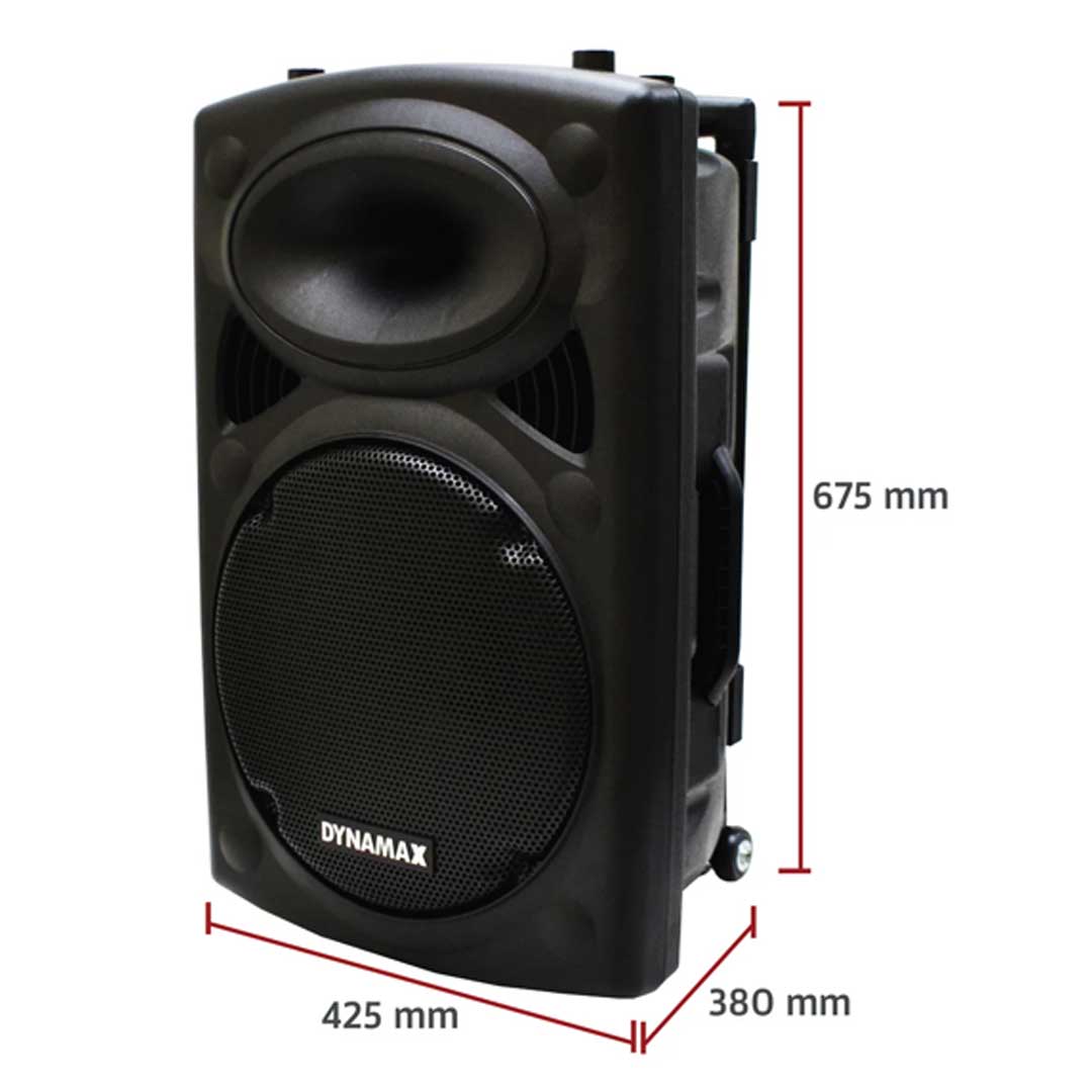 DYNAMAX PRO151 15 inch Bluetooth Portable PA System with 2 VHF handheld mic / 1 VHF handheld mic & clip mic