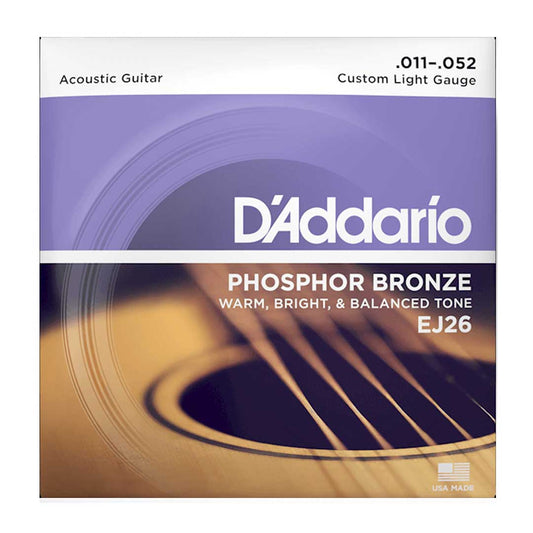 D'Addario EJ26 Phosphor Bronze Acoustic Guitar Strings, Custom Light, 11-52